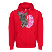 Red balerina french bulldog with tutu Zipper Hoodie - RanaPortraitStore