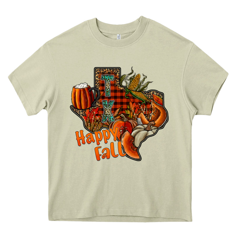 Happy Fall Texas Heavy Core Tee by CowhideDigitalArt | Teevron