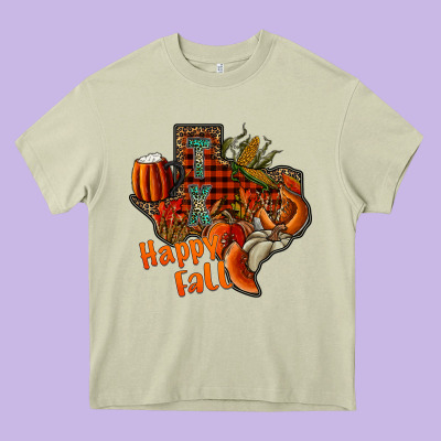 Happy Fall Texas Heavy Core Tee Designed By Cowhidedigitalart