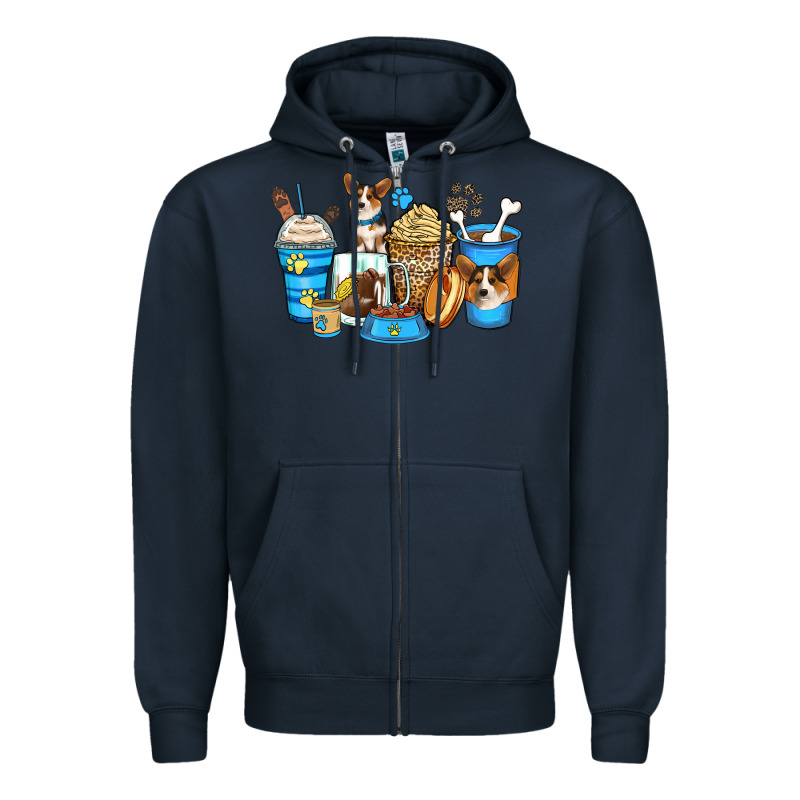 Corgi Coffee Cups Zipper Hoodie by Zillion Design Studio | Teevron