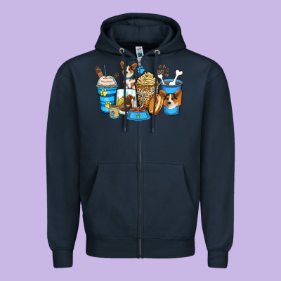 Zipper Hoodie corgi coffee cups