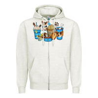 Oatmeal Heather corgi coffee cups Zipper Hoodie - Zillion Design Studio
