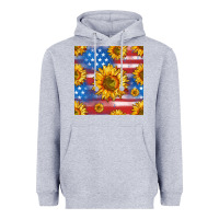 Heather Grey sunflowers american flag seamless pattern Heavyweight Hoodie - HRA Design Shop