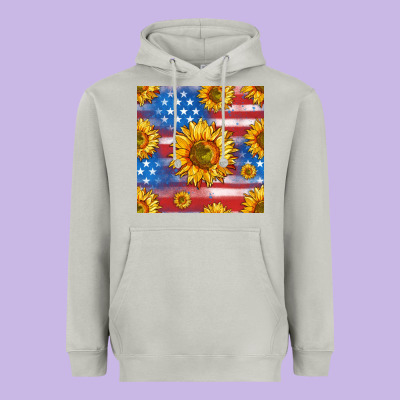 Sunflowers American Flag Seamless Pattern Heavyweight Hoodie Designed By Hra Design Shop