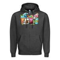 Charcoal Heather skeleton summer coffee cups Zipper Hoodie - Zillion Design Studio