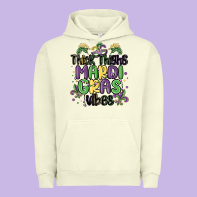 Thick Thighs Mardi Gras Vibes Urban Hoodie Designed By Maliassmallbusiness