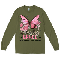 Army Green amazing grace how sweet the sound butterfly Long Sleeve Tee - MaliasSmallBusiness