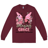 Burgundy amazing grace how sweet the sound butterfly Long Sleeve Tee - MaliasSmallBusiness