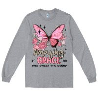 Heather Grey amazing grace how sweet the sound butterfly Long Sleeve Tee - MaliasSmallBusiness