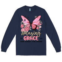 Navy amazing grace how sweet the sound butterfly Long Sleeve Tee - MaliasSmallBusiness