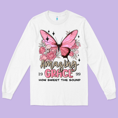 Long Sleeve Tee amazing grace how sweet the sound butterfly