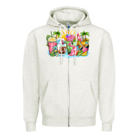 Oatmeal Heather beach summer coffee cups Zipper Hoodie - Zillion Design Studio