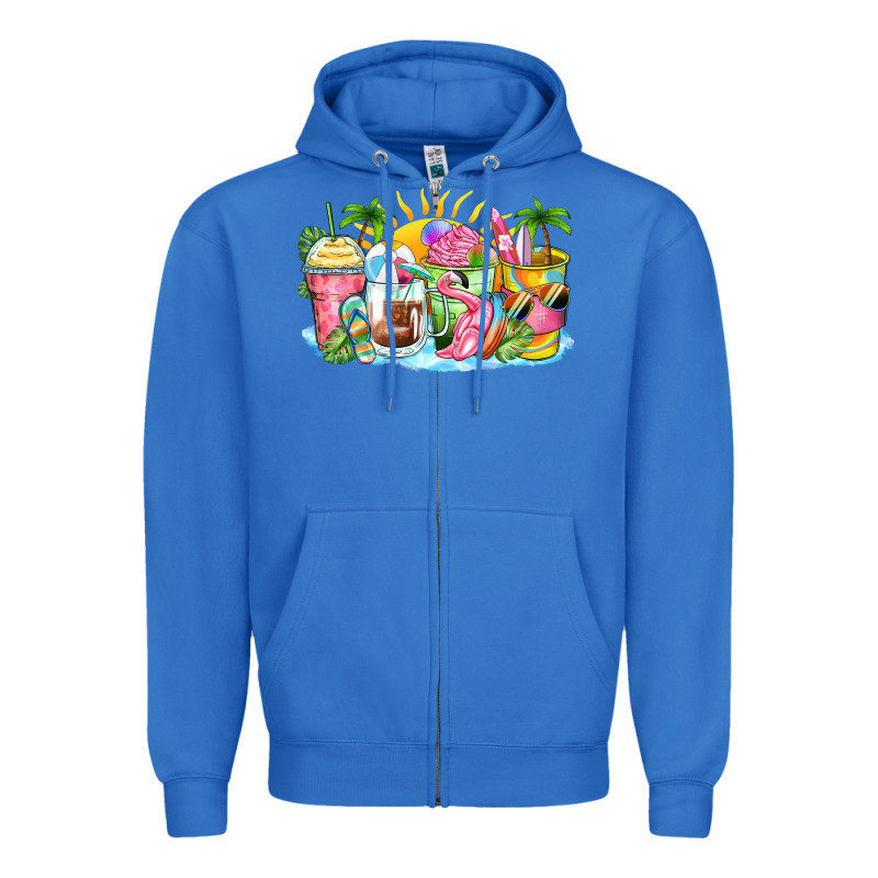 Beach Summer Coffee Cups Zipper Hoodie by Zillion Design Studio | Teevron