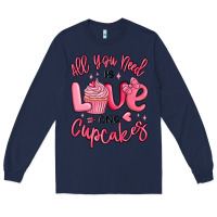 Navy all you need is love and cupcakes valentines day Long Sleeve Tee - MaliasSmallBusiness