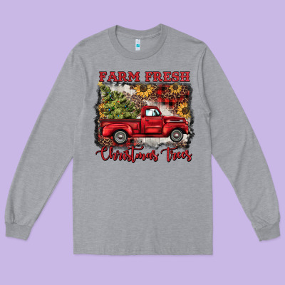 Farm Fresh Christmas Trees Long Sleeve Tee Designed By Barkaloodesign