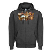 Charcoal Heather leopard coffee cups Zipper Hoodie - Zillion Design Studio