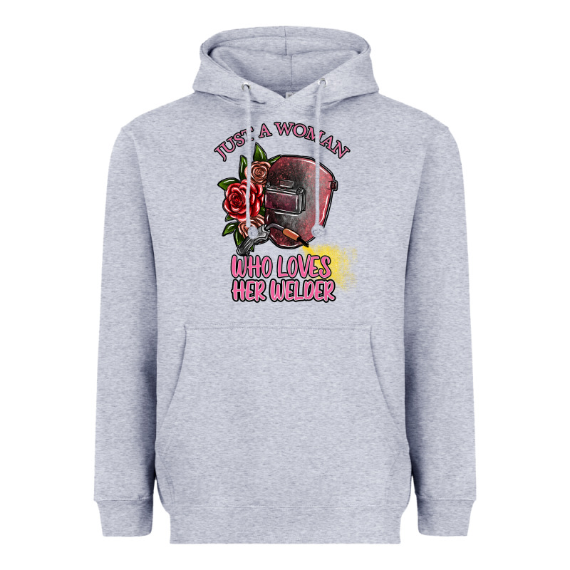 Just A Woman Who Loves Her Welder Heavyweight Hoodie by SublimationCraftShop | Teevron