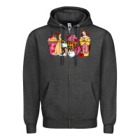 Charcoal Heather princess cartoon coffee cups Zipper Hoodie - Zillion Design Studio