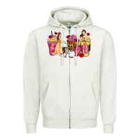 Oatmeal Heather princess cartoon coffee cups Zipper Hoodie - Zillion Design Studio