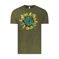 Vintage Olive sunflower with gemstone and cowhide Vintage Tee - Artiststas