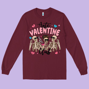 Anti Valentine Club Long Sleeve Tee Designed By Maliassmallbusiness