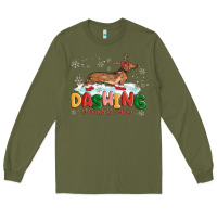 Army Green dachshund through the snow Long Sleeve Tee - MaliasSmallBusiness