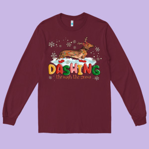 Dachshund Through The Snow Long Sleeve Tee Designed By Maliassmallbusiness