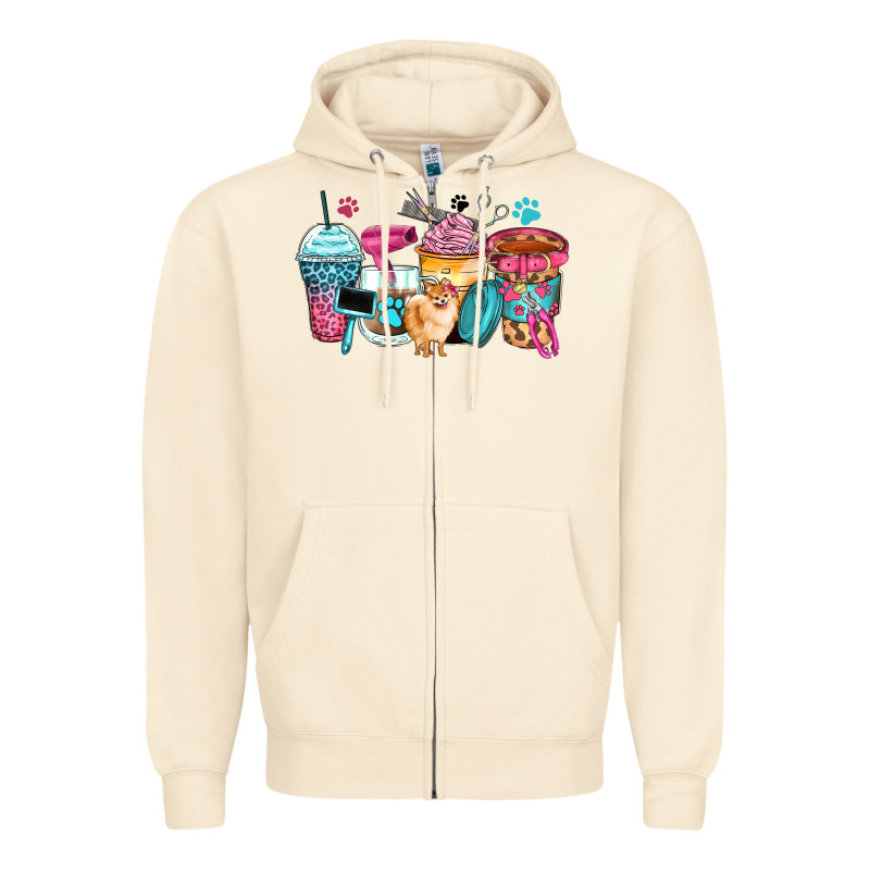 Pet Groomer Coffee Cups Zipper Hoodie by Zillion Design Studio | Teevron
