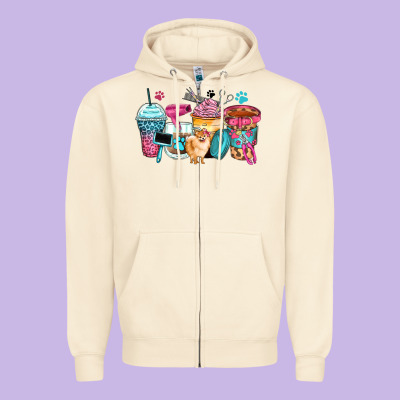 Zipper Hoodie pet groomer coffee cups
