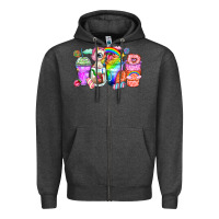 Charcoal Heather unicorn coffee cups Zipper Hoodie - Zillion Design Studio