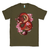 Army Green red dragon and sakura cherry blossoms Classic Tee - RanaPortraitStore
