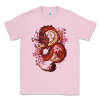 Bubblegum Pink red dragon and sakura cherry blossoms Classic Tee - RanaPortraitStore