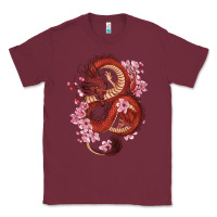 Burgundy red dragon and sakura cherry blossoms Classic Tee - RanaPortraitStore