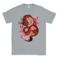 Heather Grey red dragon and sakura cherry blossoms Classic Tee - RanaPortraitStore