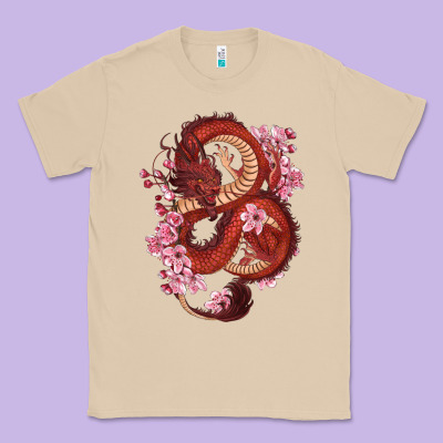 Red Dragon And Sakura Cherry Blossoms Classic Tee Designed By Ranaportraitstore