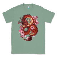 Sage red dragon and sakura cherry blossoms Classic Tee - RanaPortraitStore