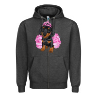 Charcoal Heather Balerina Dachshund With Tutu Zipper Hoodie - RanaPortraitStore
