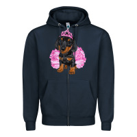Navy Balerina Dachshund With Tutu Zipper Hoodie - RanaPortraitStore