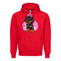Red Balerina Dachshund With Tutu Zipper Hoodie - RanaPortraitStore