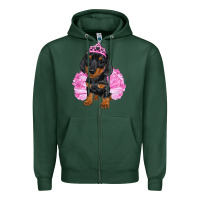 Sports Green Balerina Dachshund With Tutu Zipper Hoodie - RanaPortraitStore