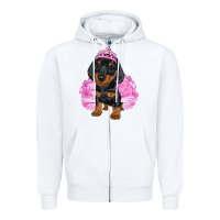 White Balerina Dachshund With Tutu Zipper Hoodie - RanaPortraitStore