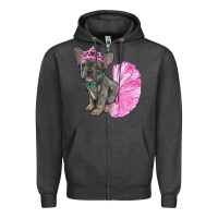 Charcoal Heather Balerina French Bulldog With Tutu Zipper Hoodie - RanaPortraitStore