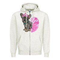 Oatmeal Heather Balerina French Bulldog With Tutu Zipper Hoodie - RanaPortraitStore