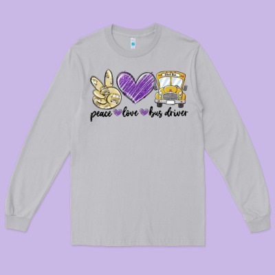 Long Sleeve Tee peace love bus driver