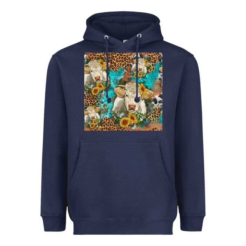 Sunflowers Charolais Cow Seamless Pattern Heavyweight Hoodie by HRA Design Shop | Teevron