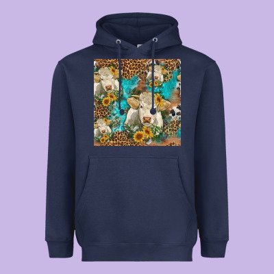 Sunflowers Charolais Cow Seamless Pattern Heavyweight Hoodie Designed By Hra Design Shop