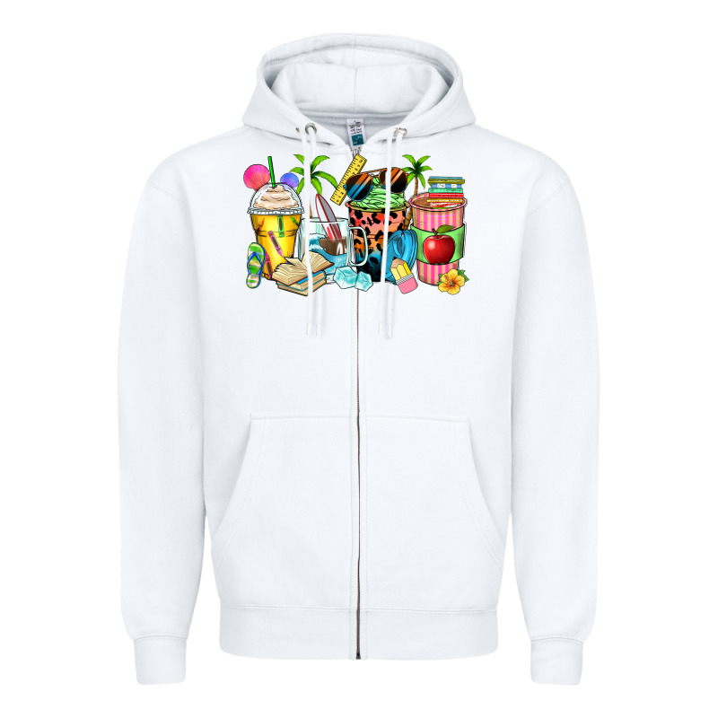 Summer Teacher Coffee Cups Zipper Hoodie by Zillion Design Studio | Teevron
