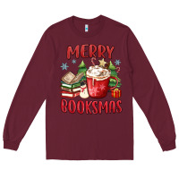 Burgundy merry booksmas Long Sleeve Tee - MaliasSmallBusiness