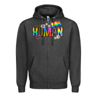 Charcoal Heather human with daisies Zipper Hoodie - texasbilliewilder