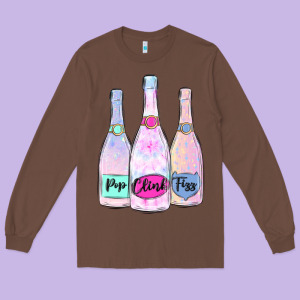 Pop Clink Fizz Champagne Bubbly Long Sleeve Tee Designed By Maliassmallbusiness